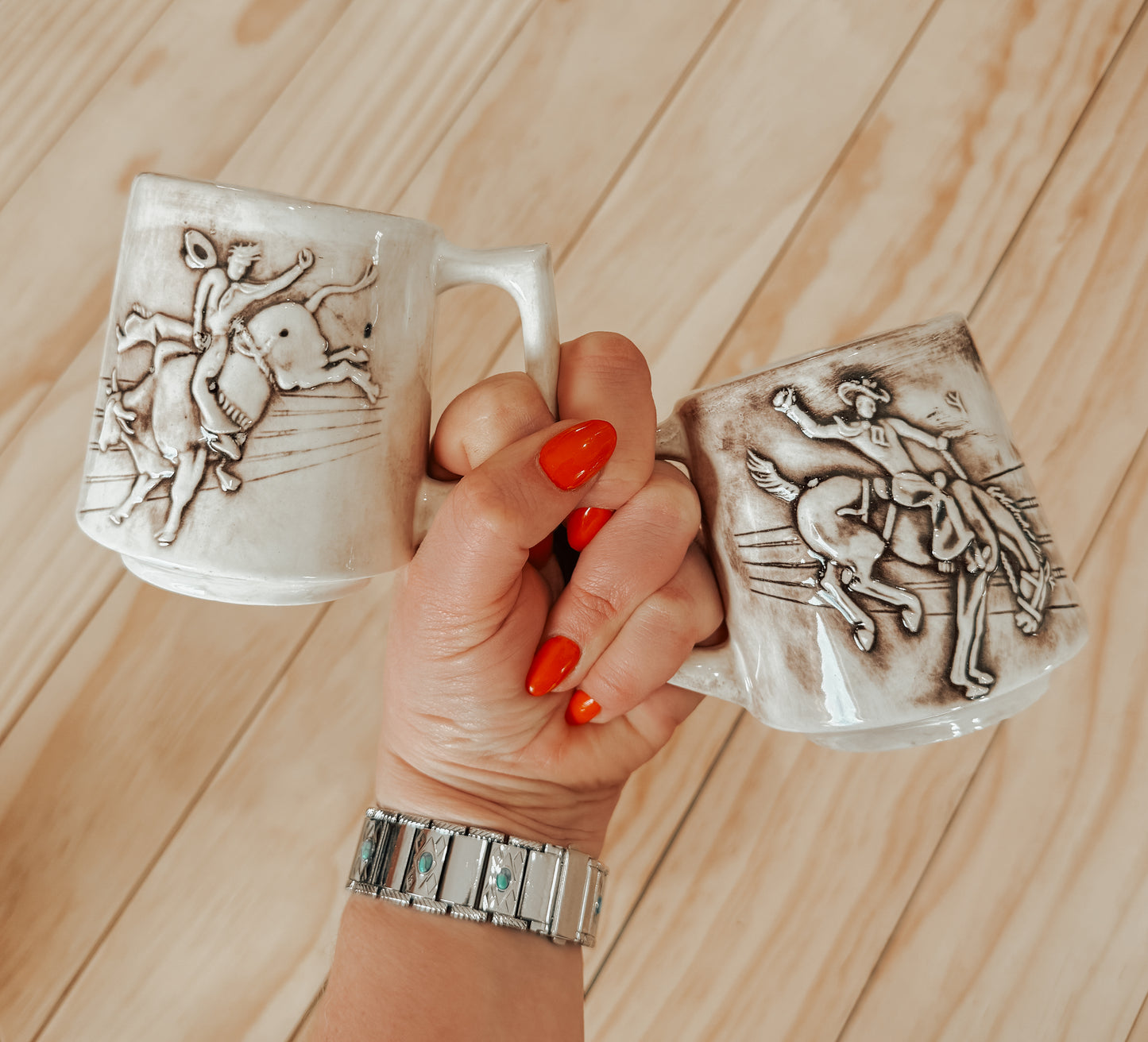 Vintage Bronc & Bull Rider Mug
