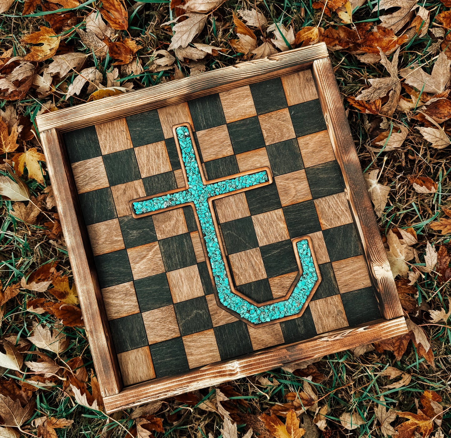 Checkered Branded Stone Inlay Sign