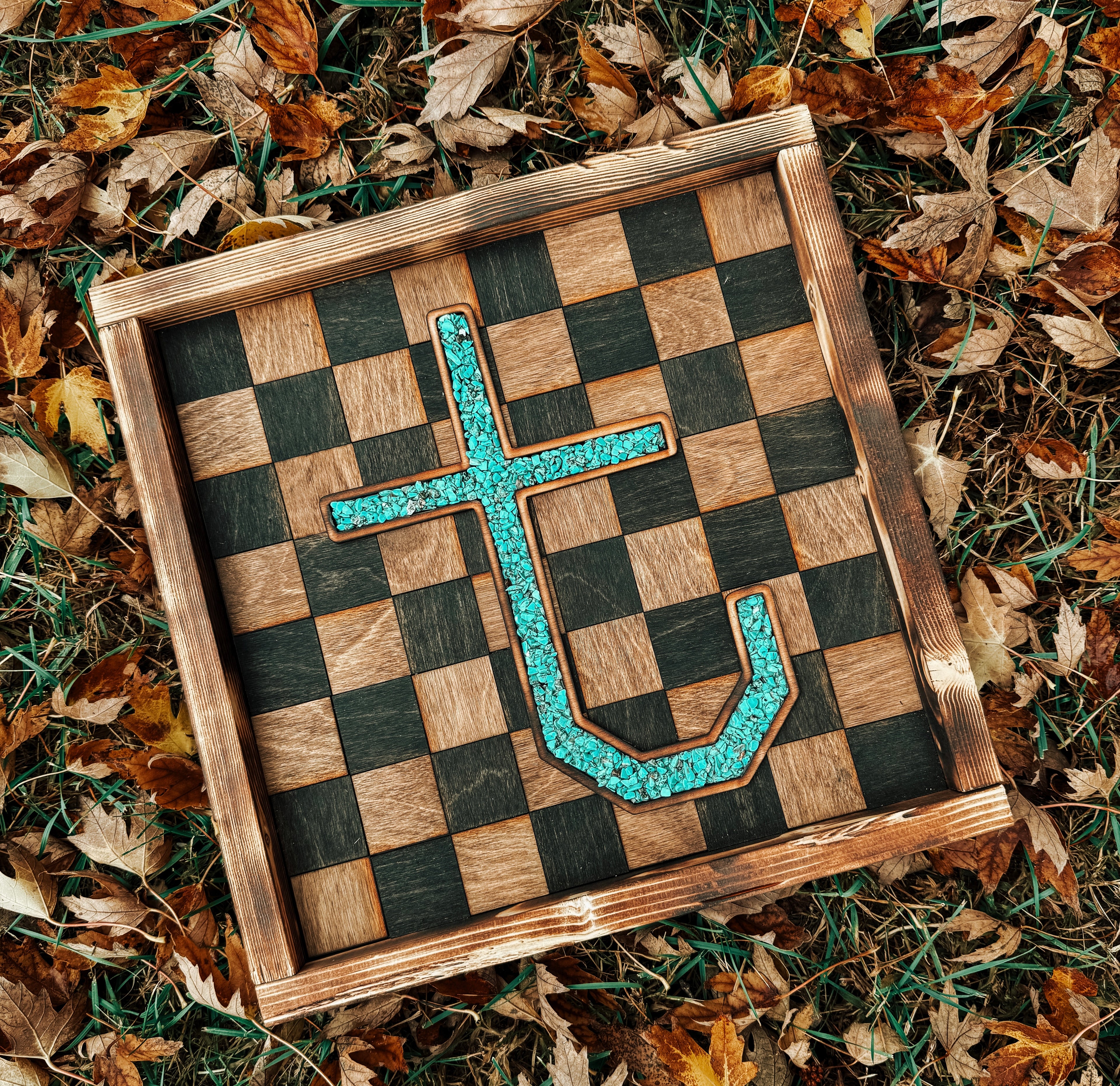 Checkered Branded Stone Inlay Sign