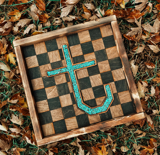 Checkered Branded Stone Inlay Sign