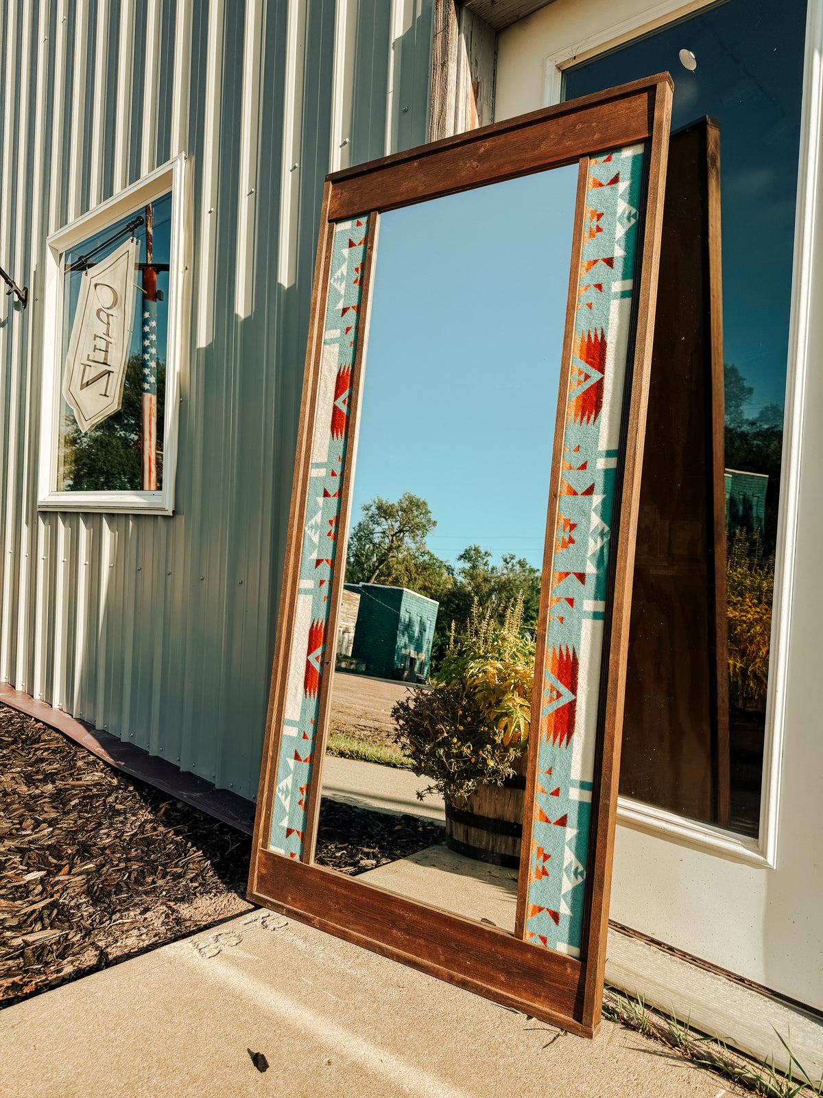 Chief Joseph Aqua Floor Mirror