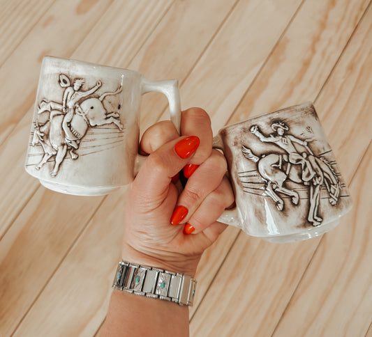 Vintage Bronc & Bull Rider Mug