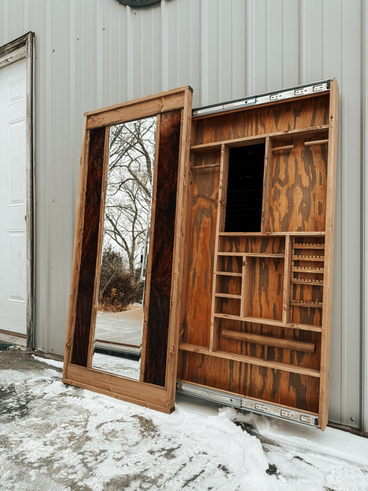 READY TO SHIP COWHIDE SLIDE JEWELRY CABINET