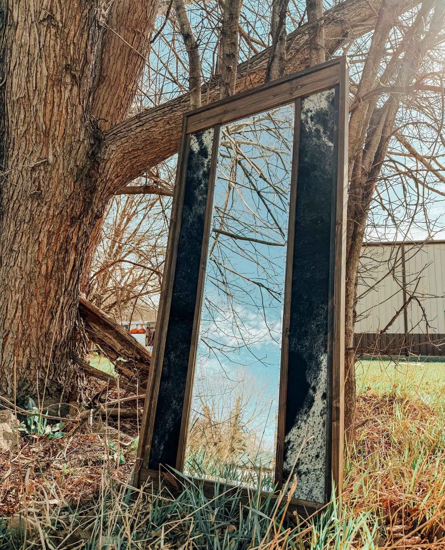 Black & White Cowhide Mirror