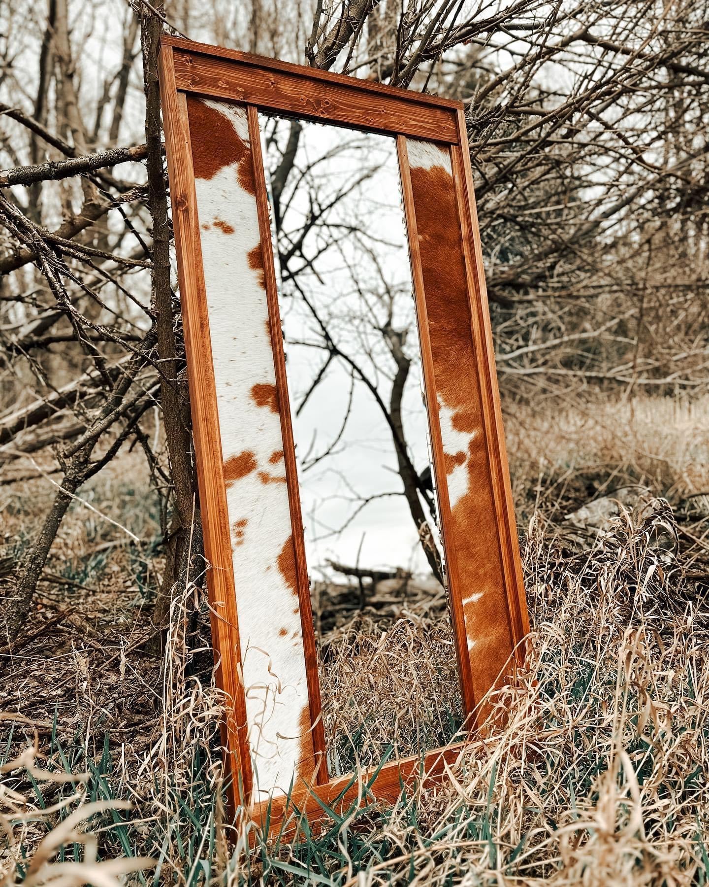 Red & White Cowhide Mirror