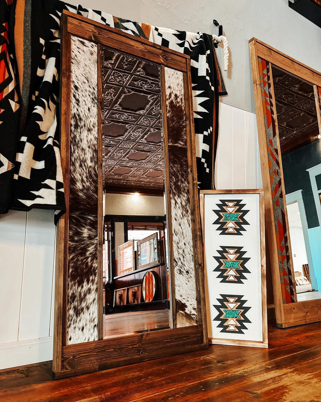 Chocolate & White Cowhide Mirror