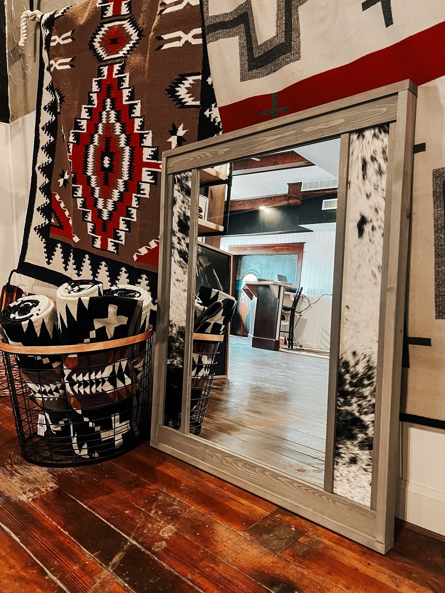 Black & White Cowhide Mirror