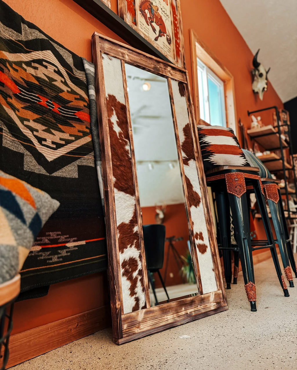 Red & White Cowhide Mirror